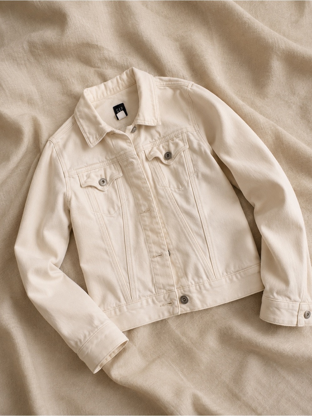 GAP Women’s Ivory White Denim Trucker Jacket Classic Button